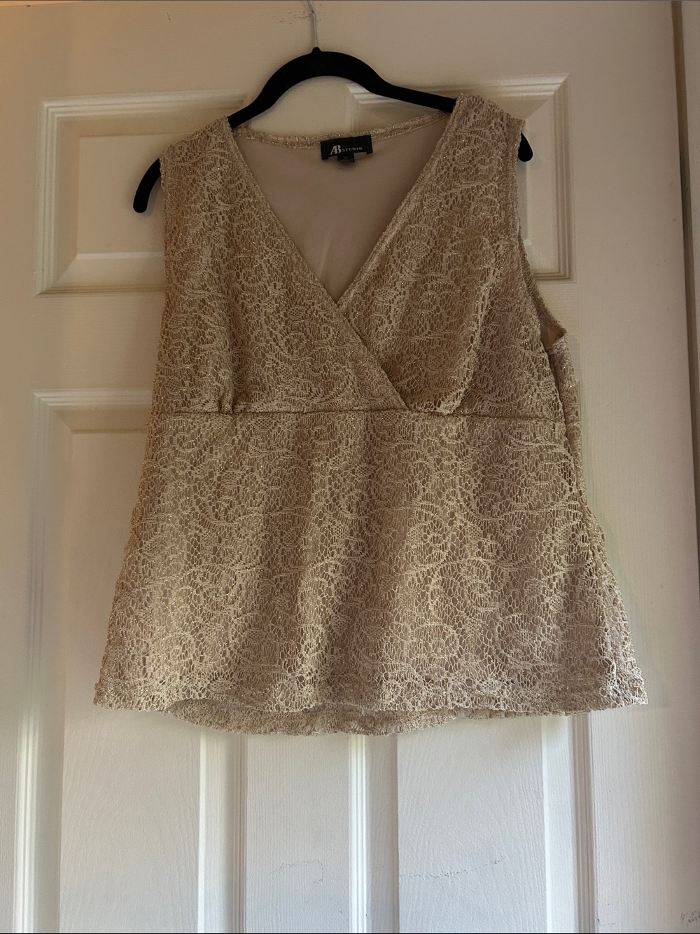 AB Studio Lace Surplice Peplum Tank in Beige